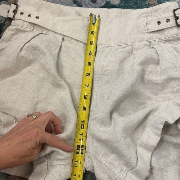 Banana Republic Shorts Women  6 Beige Linen High Rise Pleated Belted side Buckle - Picture 11 of 16